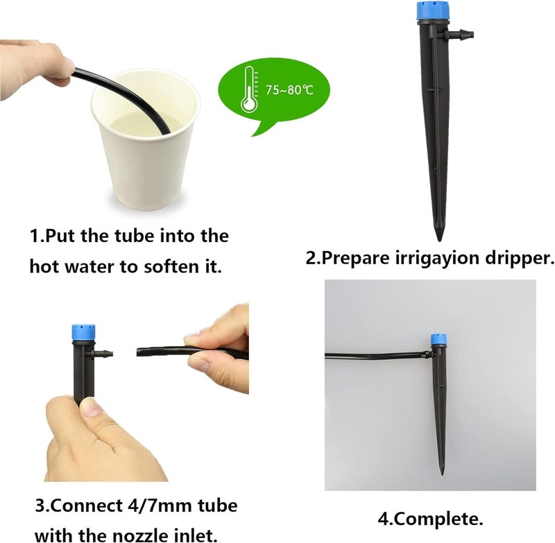 Hakioi 1/4 inch Drip Irrigation Emitters,100 Pcs Drip Emitters for 1/4" Irrigation Tubing Adjustable Water Flow Irrigation Drippers Drip Heads Drip Nozzles for Plants Garden Watering Raised Bed Potted Flower - Image 5